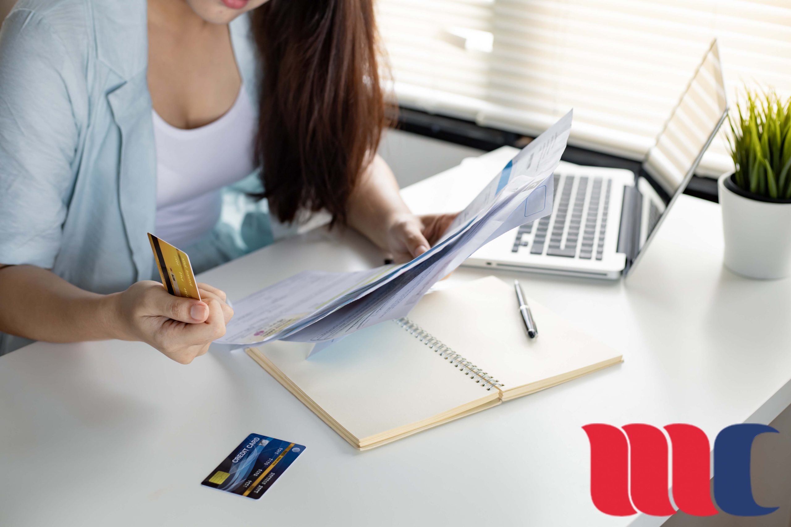 Woman overthink by debt from many credit cards and bills.